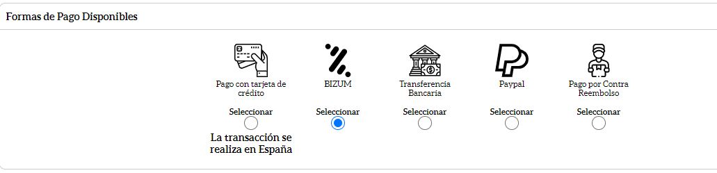 Forma de Pago Bizum