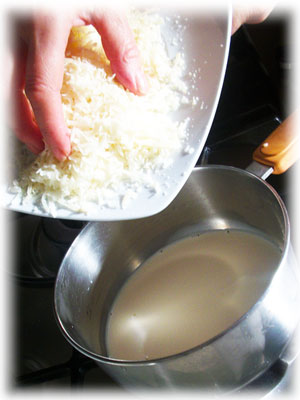 Mezcla el Queso Manchego con la leche