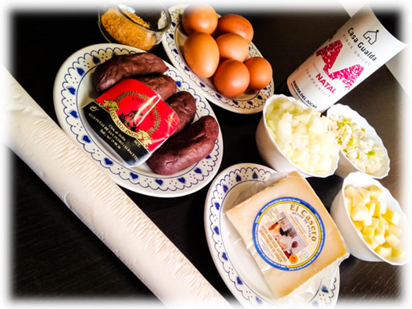 Ingredientes del Quiche de Morcilla Manchega y Manzana