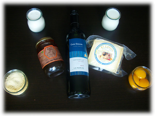 Ingredientes del Helado de Queso Manchego, con Miel y Gelatina de Vino Tinto